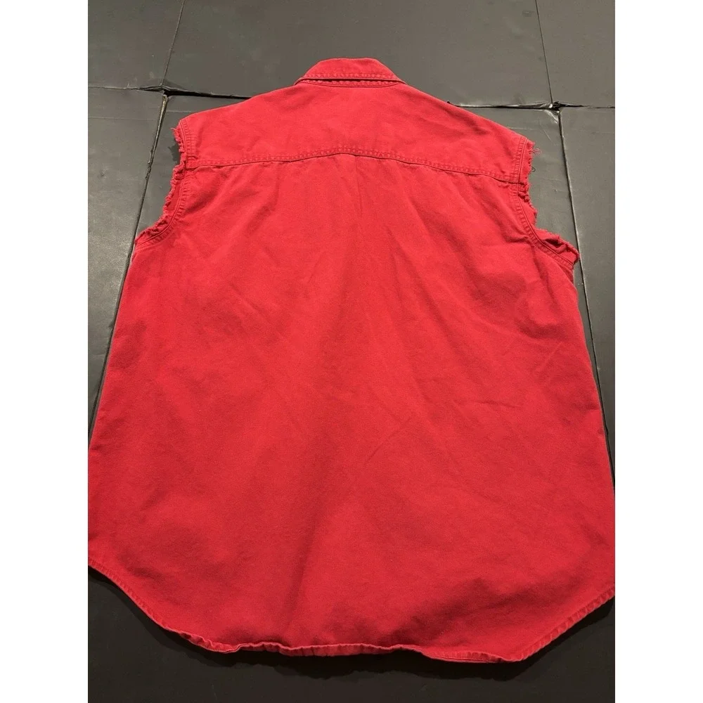 Vintage Levi's Jeans Red Denim Sleeveless Button-Up Shirt Red Large